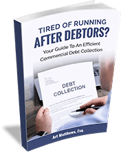photo of book titled "Tired of Running after Debtors? Your guide to an efficient commercial debt collection."
